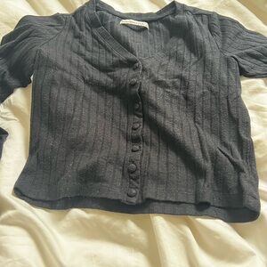 Abercrombie and Fitch Black Ribbed Button-Front Cropped Cardigan, Size Small